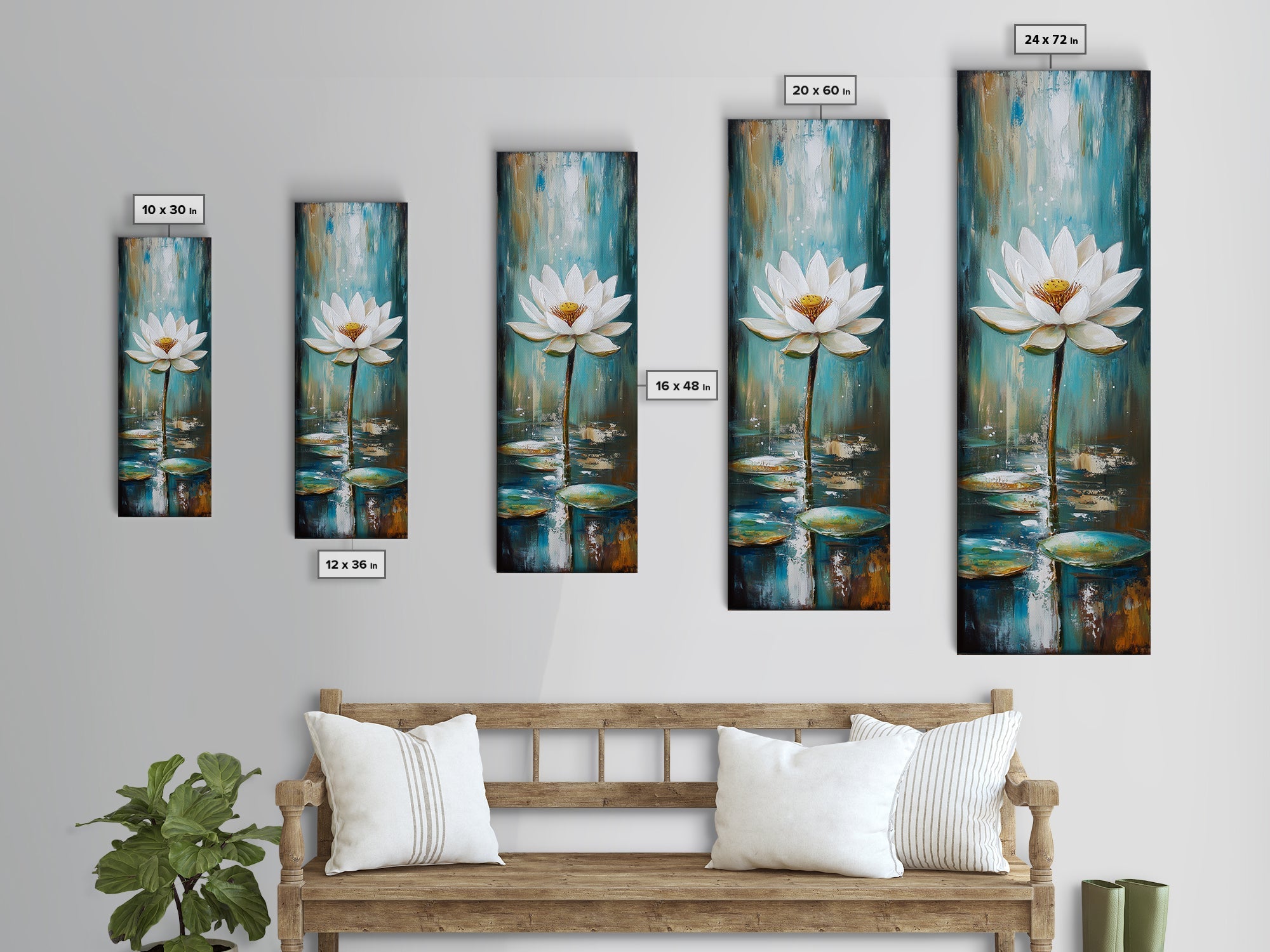White Lotus, zen wall art, botanical prints, yoga art, teal wall art, sacred geometry wall art, framed canvas print, minimalist art