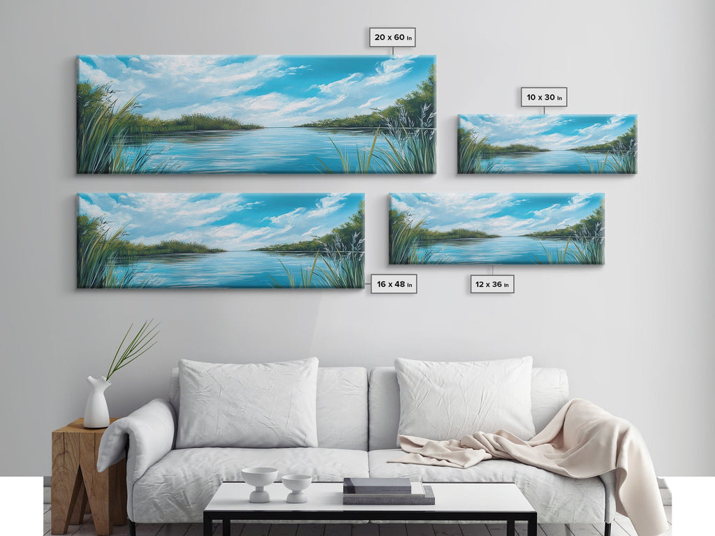 Tranquil River Landscape Art, Serene Water Painting, Nature Wall Decor, Blue Green Home Decor, Modern Office Wall Art