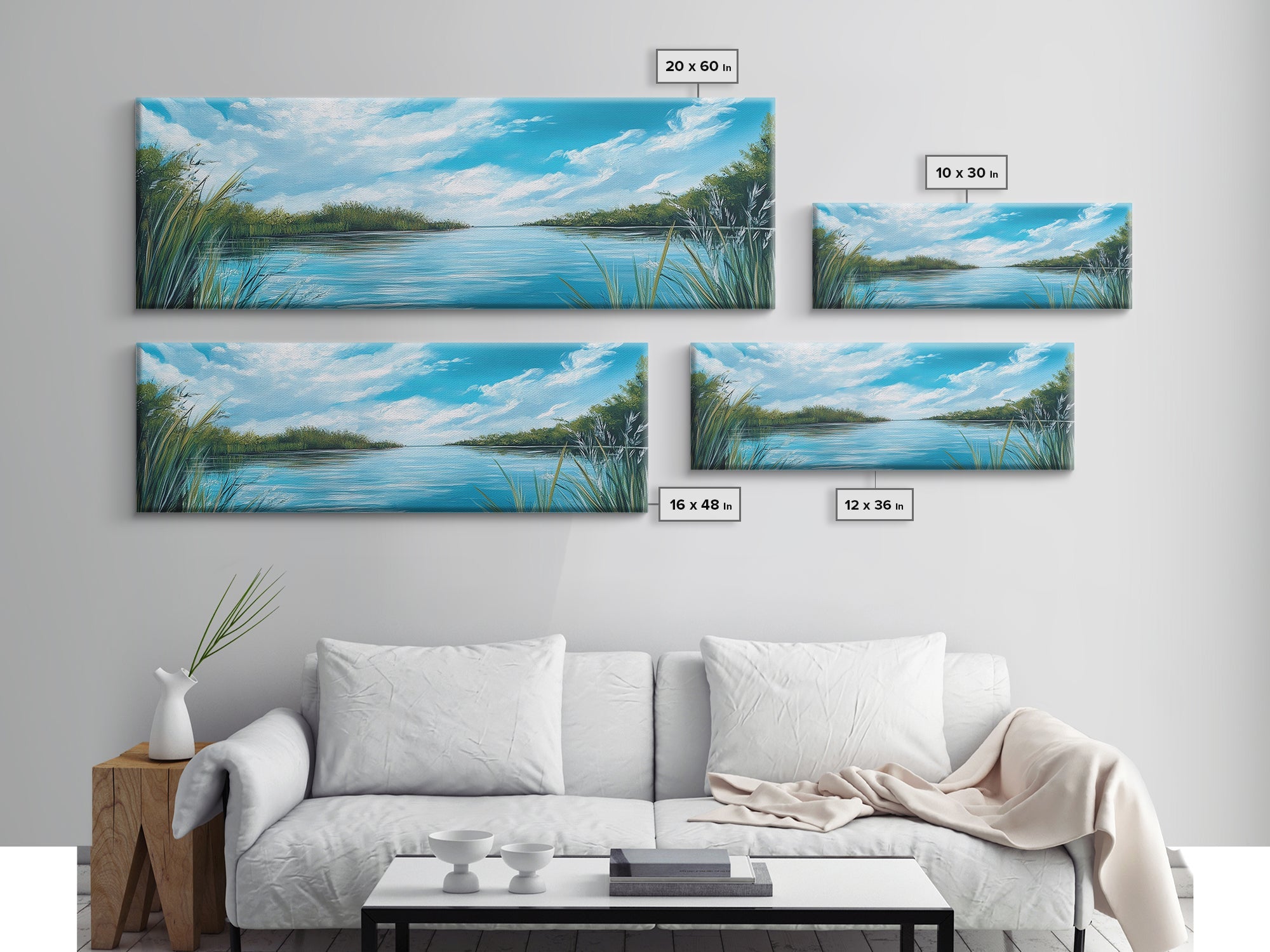 Tranquil River Landscape Art, Serene Water Painting, Nature Wall Decor, Blue Green Home Decor, Modern Office Wall Art