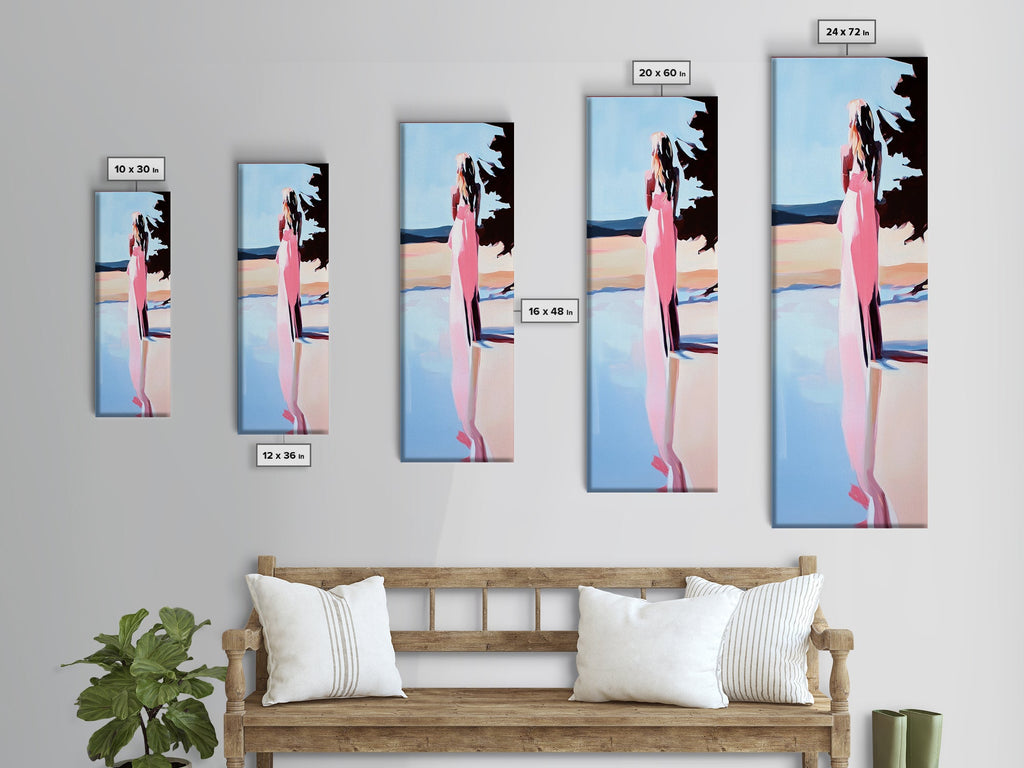 Tranquil Woman, Nature Reflection, Soft Pastels, Serene Landscape, Framed Canvas Print, Minimalist Art, Peaceful Home Decor