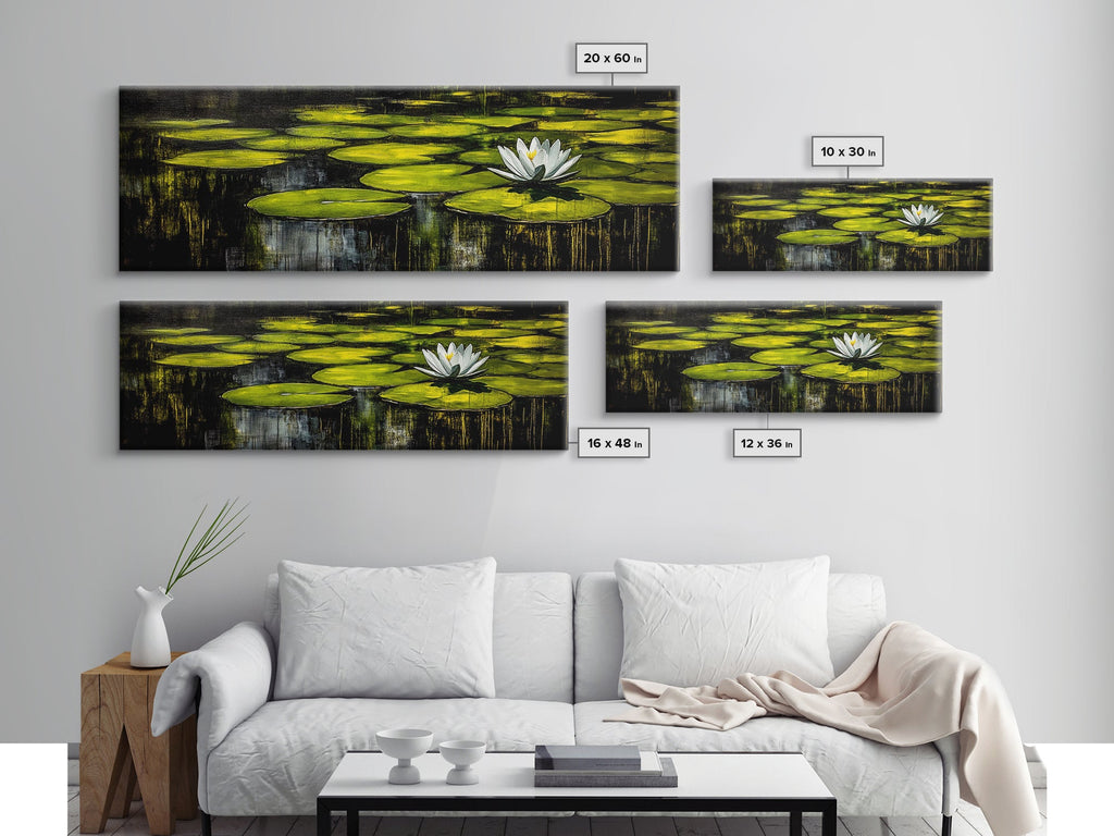 Water Lily Pond, Tranquil Nature Art, Green Botanical Art, Zen Wall Art, Framed Canvas Print, Office Decor, Relaxing Home Art, Spa Wall Art