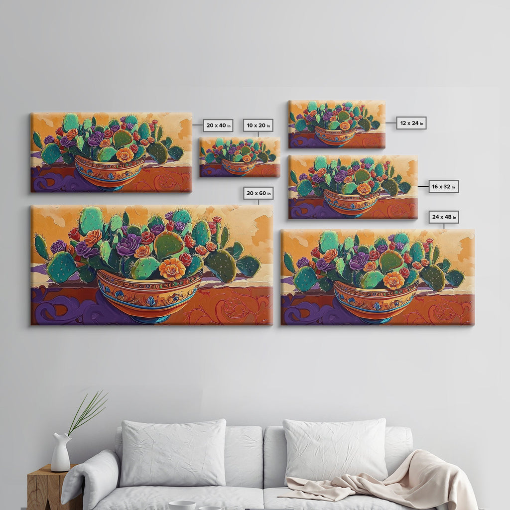 Cactus, Succulent, Pottery, Flowers, Canvas Print southwestern kitchen wall art, vibrant decor, colorful succulent painting