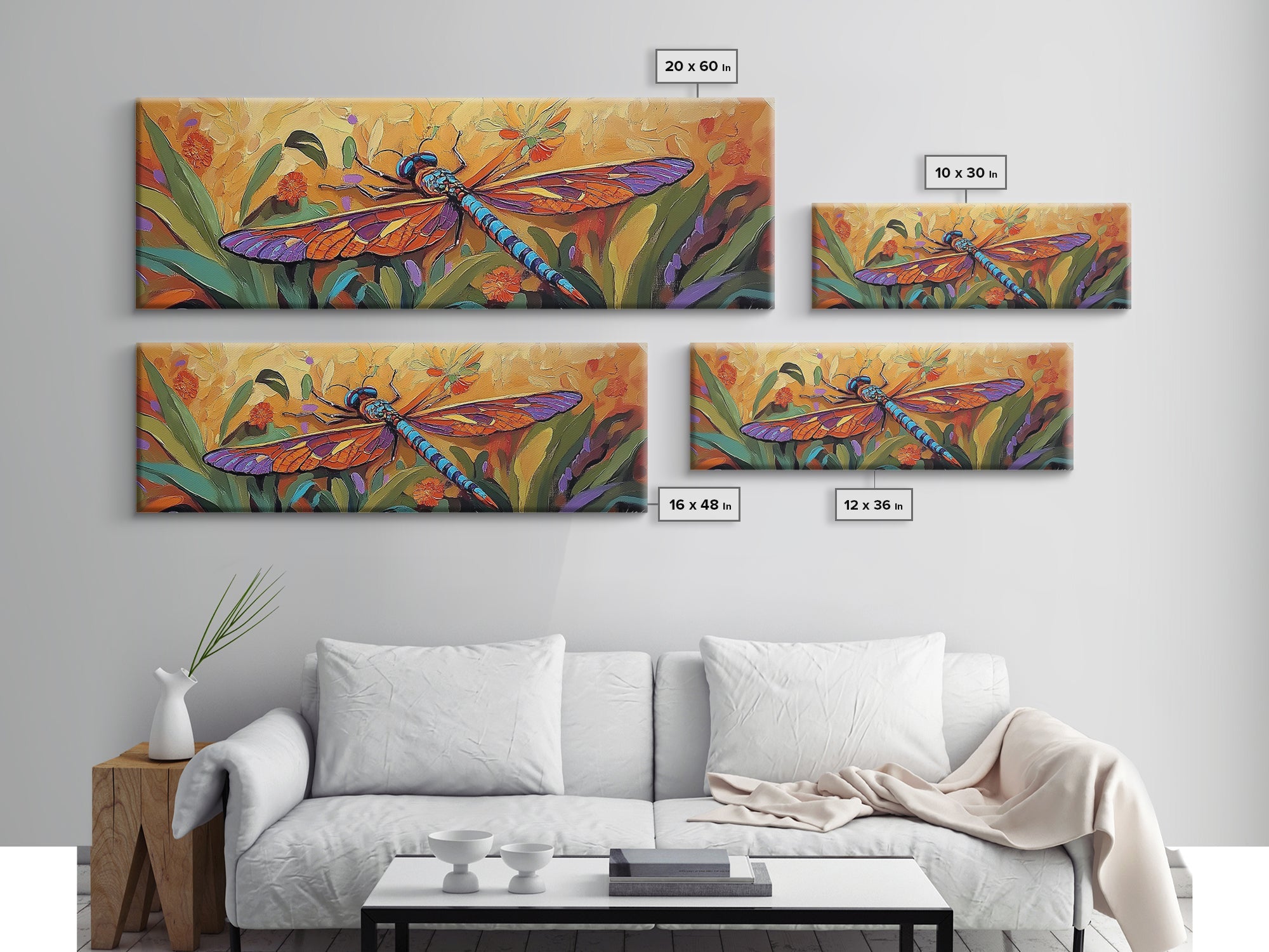 Vibrant Dragonfly, Nature Wall Art, Autumn Decor, Boho Art, Framed Canvas Print, Colorful Insect Painting, Kitchen Wall Art