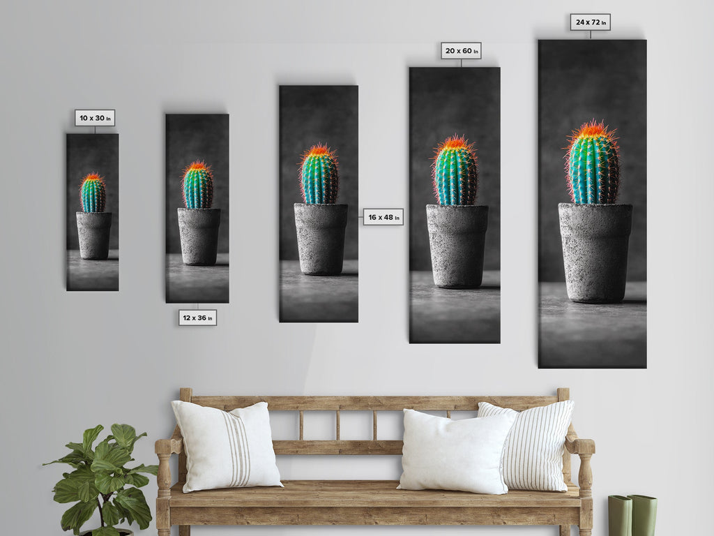 Neon Cactus, Desert Plant, Bold Botanical, Modern Boho Decor, Framed Canvas Print, Bedroom Wall Art, Color Pop Style