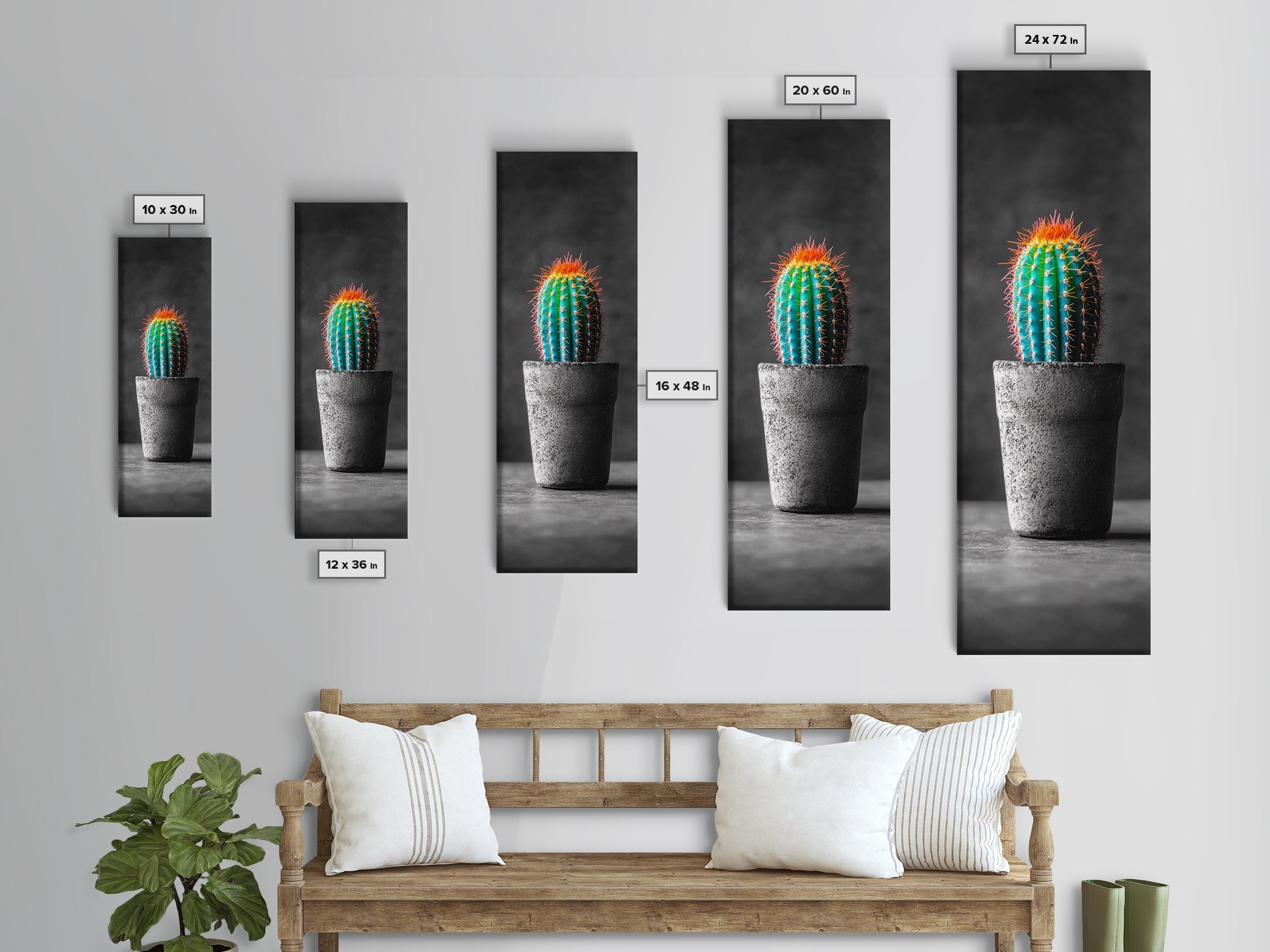 Neon Cactus, Desert Plant, Bold Botanical, Modern Boho Decor, Framed Canvas Print, Bedroom Wall Art, Color Pop Style
