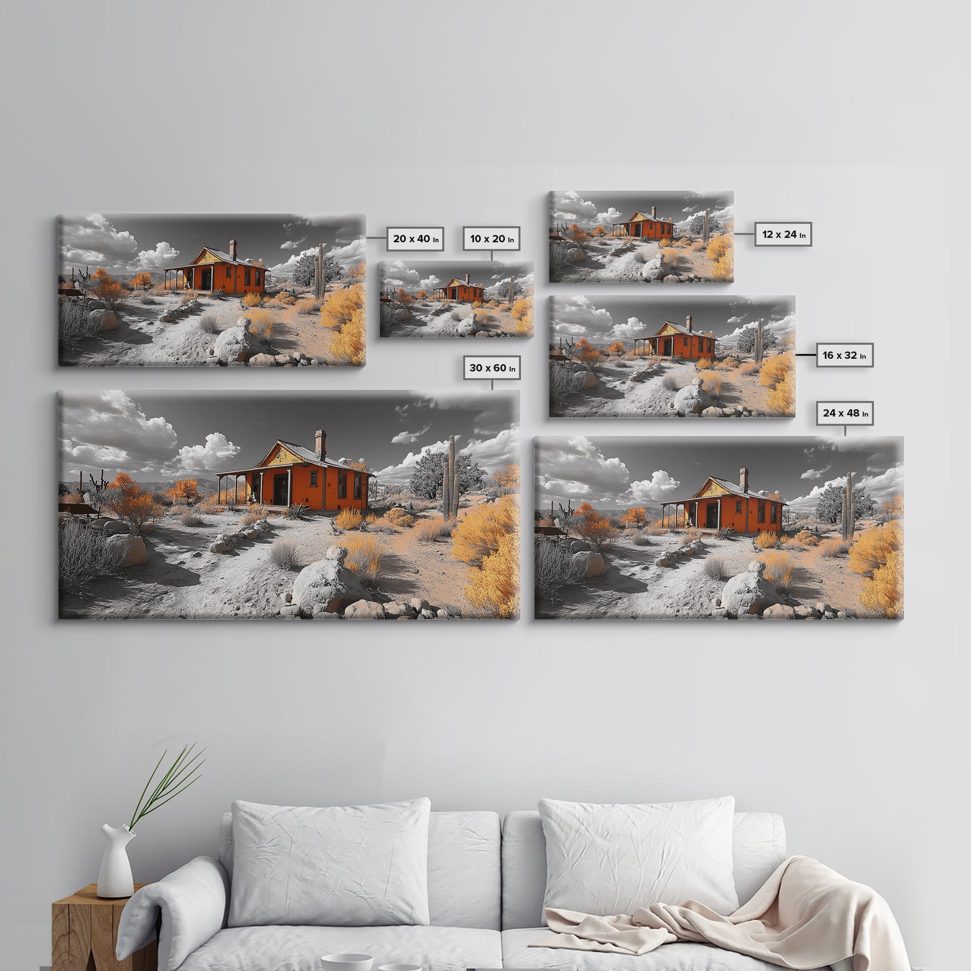 Desert Cabin, Rustic Southwest, Boho Landscape, Autumn Decor, Framed Canvas Print, Living Room Wall Art, Warm Earth Tones, Western Vibes
