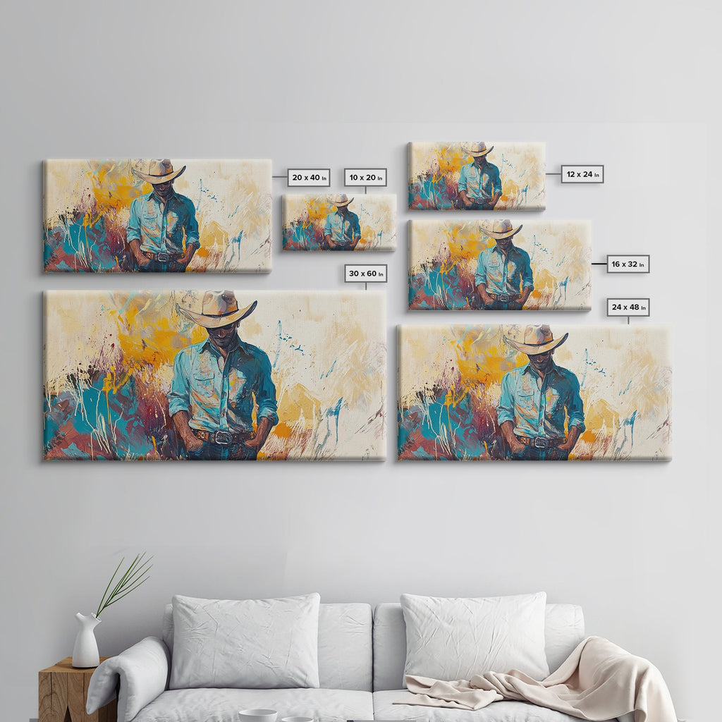 Cowboy Art, Western Painting, Rustic Wall Art, Vintage Horse Art, Dark Romance Painting, Moody Art, Extra Wide Art, Framed Canvas Print