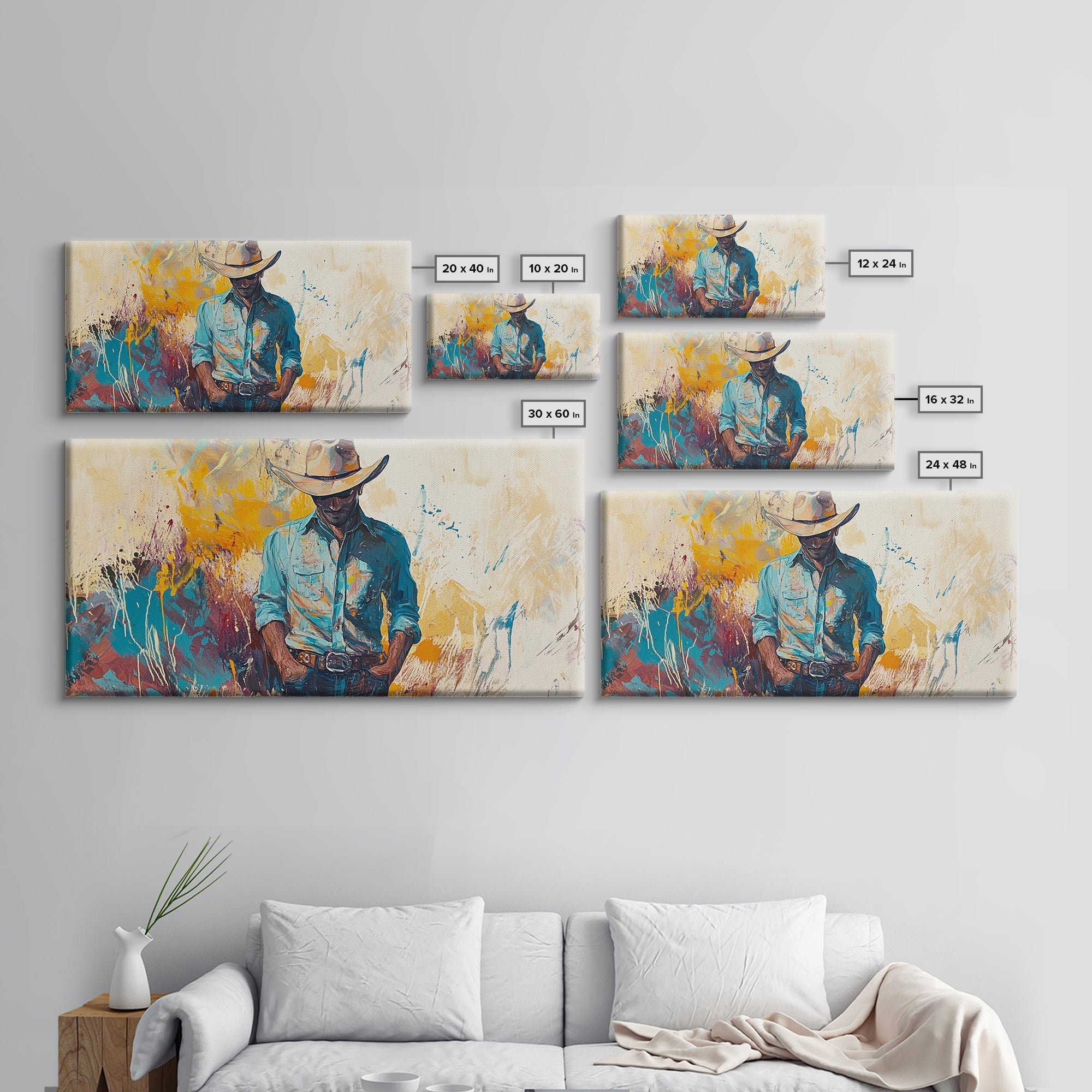 Cowboy Art, Western Painting, Rustic Wall Art, Vintage Horse Art, Dark Romance Painting, Moody Art, Extra Wide Art, Framed Canvas Print