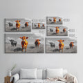 Highland Cows Canvas Print | Rustic Farmhouse Art | Black and White Cattle Painting | Moody Art | Above Sofa Wall Art | Extra Wide Art