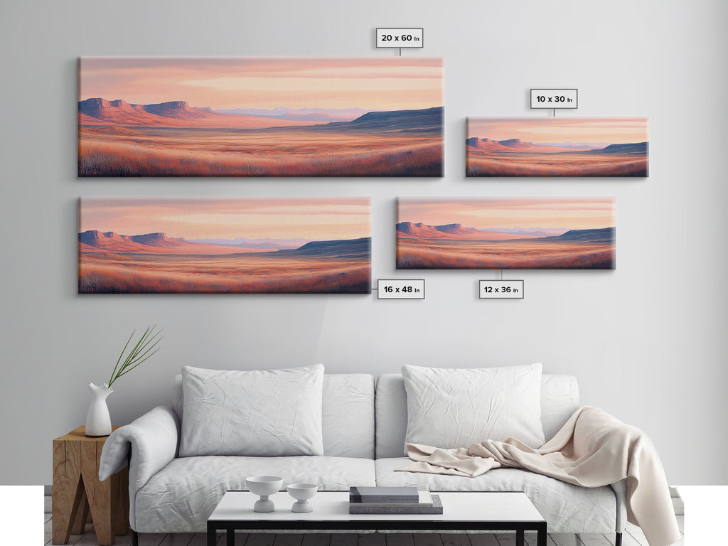 Mountain painting, landscape painting, southwest wall art, extra wide art, panoramic art, framed canvas print, Joshua tree art, moody art