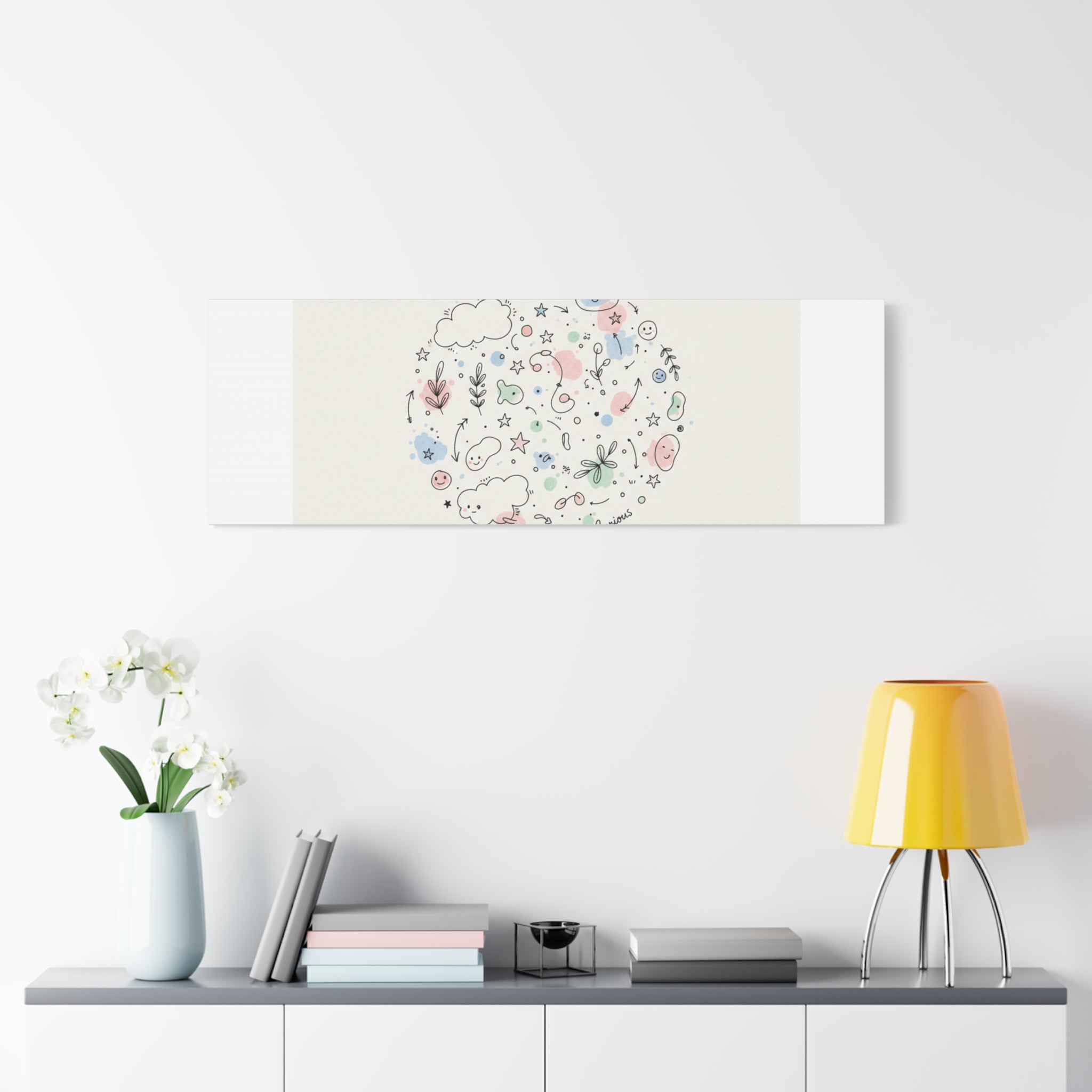 Doodle Circle Line Drawing Matte Canvas, Hand-Drawn Sketch Art