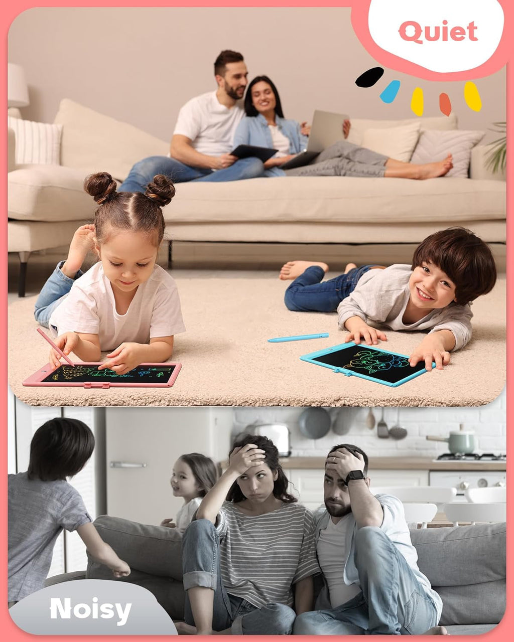 Bravokids 10 Inch LCD Writing Tablet for 3-8 Year Olds - Electronic Drawing Pad and Doodle Board as Educational Birthday Gifts for Girls and Boys (Pink)