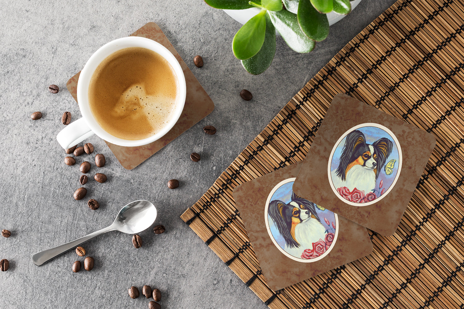 Papillon Yellow Butterfly Foam Coasters Set of 4 Cup Coasters for Indoor Outdoor, Tabletop Protection, Anti Slip, Mouse pad Material