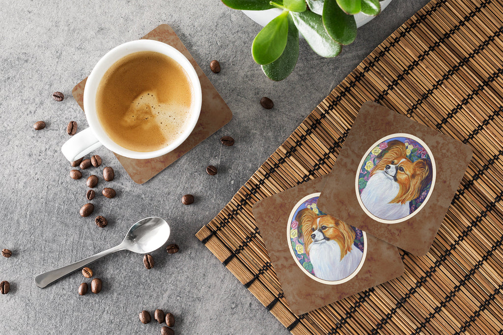 Papillon Foam Coasters Set of 4 Cup Coasters for Indoor Outdoor, Tabletop Protection, Anti Slip, Mouse pad Material