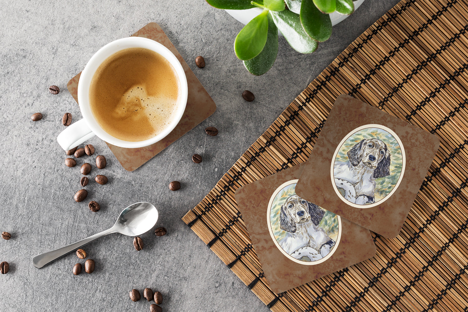 English Setter Patience Foam Coasters Set of 4 Cup Coasters for Indoor Outdoor, Tabletop Protection, Anti Slip, Mouse pad Material