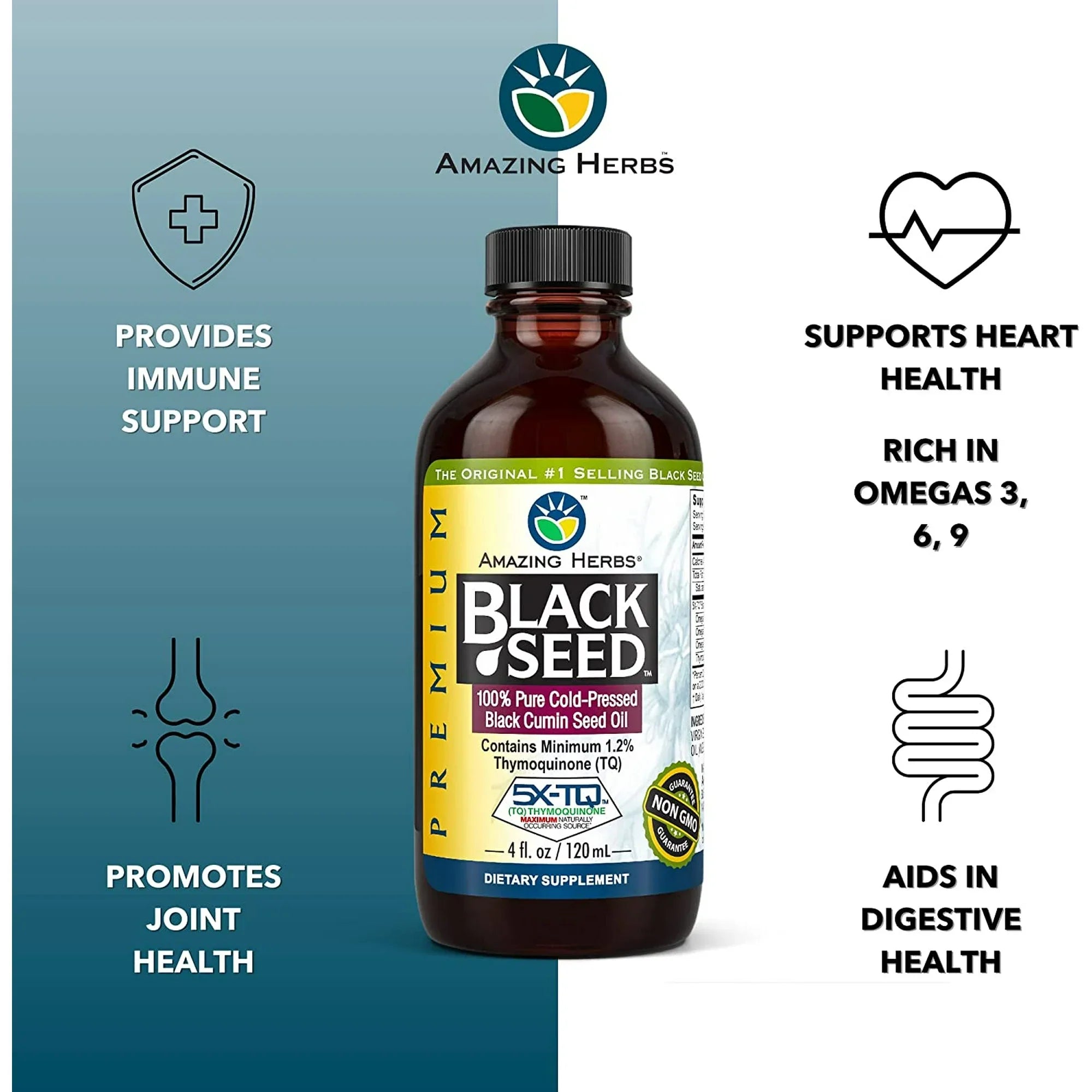 Amazing Herbs Black Seed & Flaxseed Oil Blend, 8 fl oz, Pack of 3