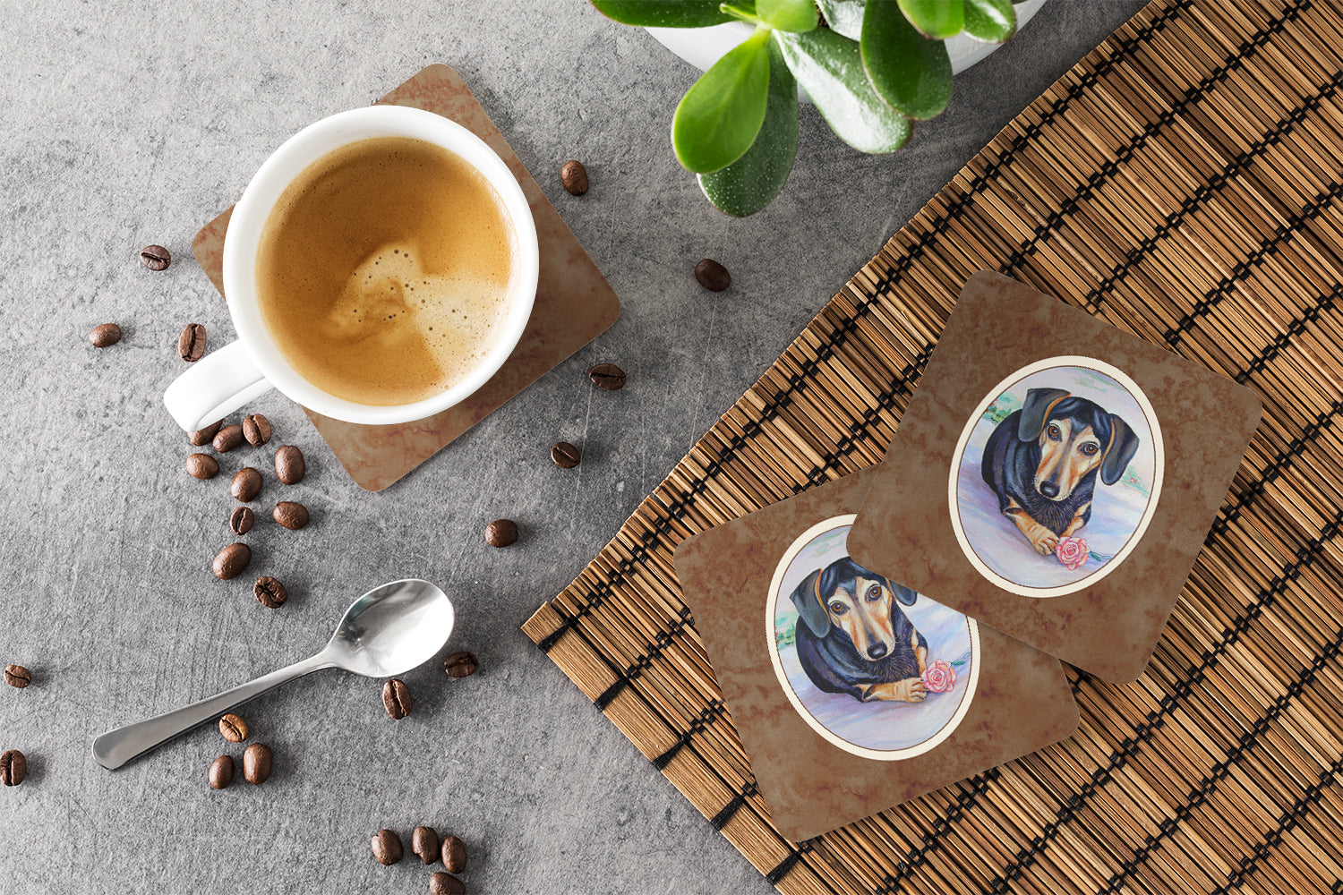 Black and Cream Dachshund Foam Coasters Set of 4 Cup Coasters for Indoor Outdoor, Tabletop Protection, Anti Slip, Mouse pad Material