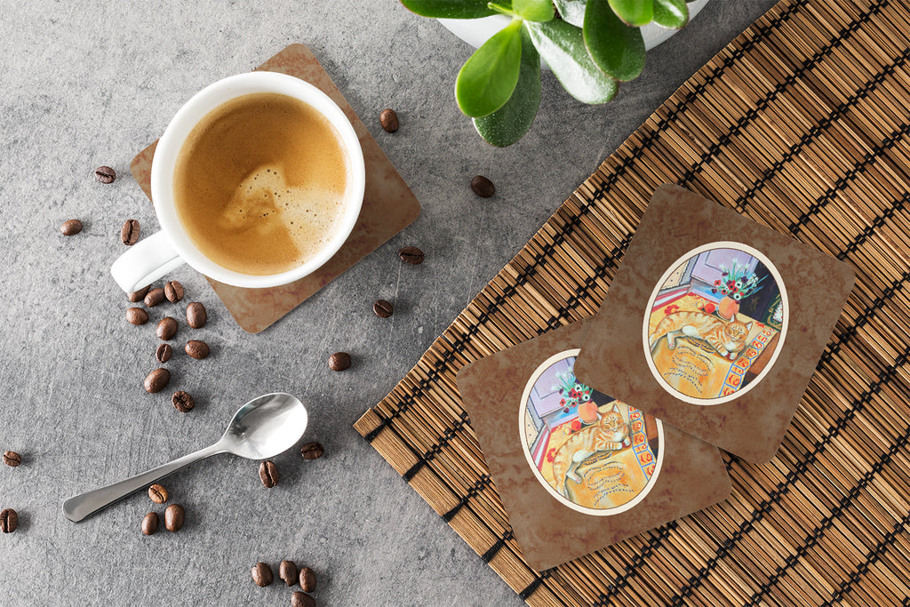Cat Foam Coasters Set of 4 Cup Coasters for Indoor Outdoor, Tabletop Protection, Anti Slip, Mouse pad Material