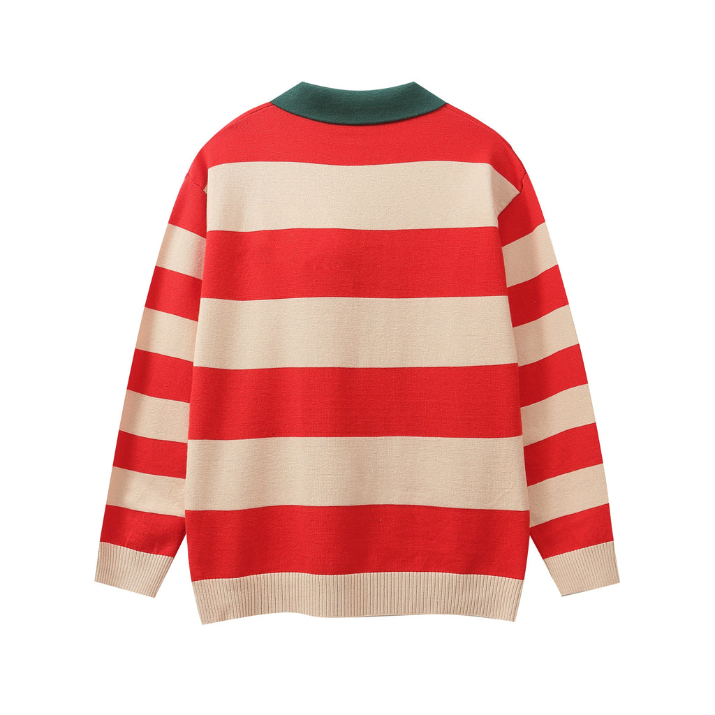 GUCCI Long sleeve polo shirt Interlocking G Knit Cream Red Green mens