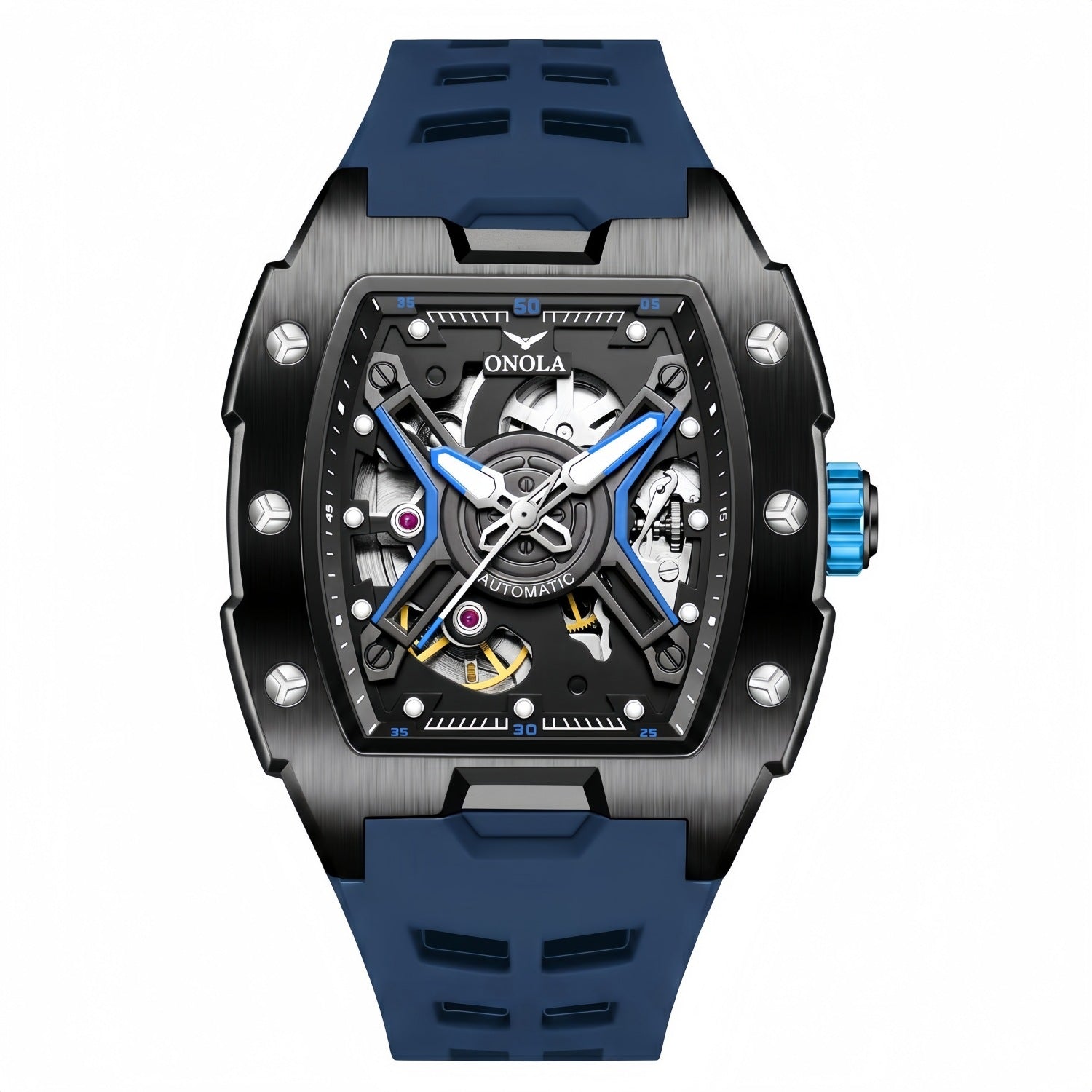 Fully Automatic Mechanical Mens Watch With A Silicone Strap And Water Resistance