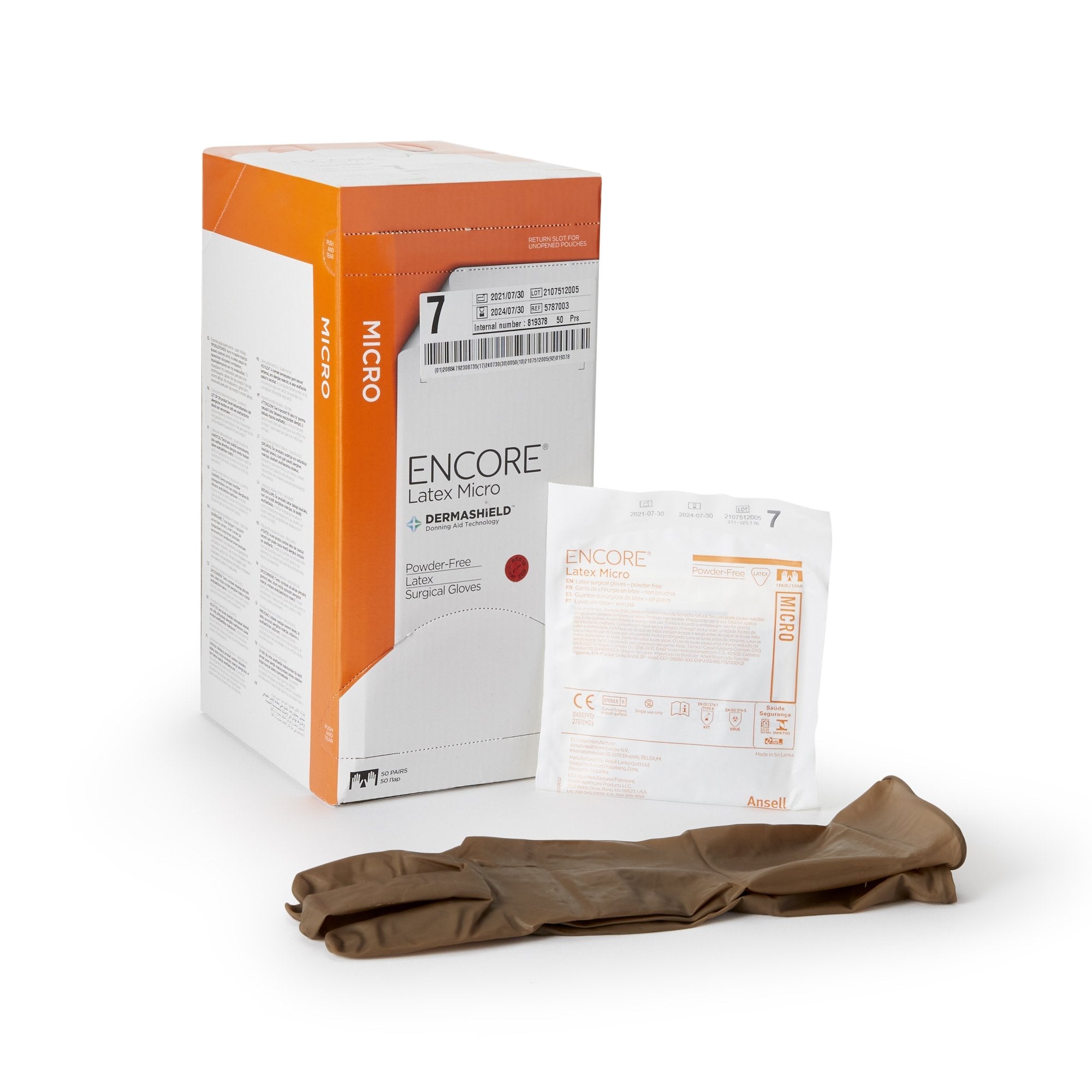 Encore® Latex Micro Surgical Glove, Size 7, Brown 5787003