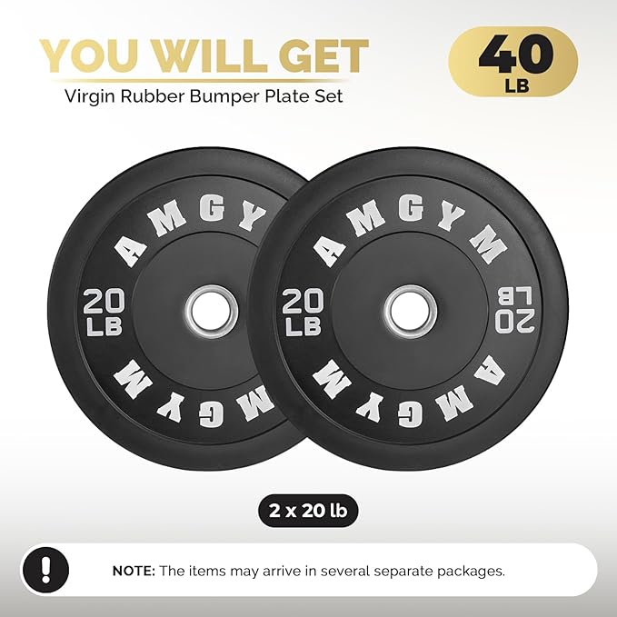 2 Inch Bumper Plates，10-500lbs，Barbell Rubber Olympic Weight Plates Set for Home Gym, Strength Training & Weight Lifting, Multiple Options Colors