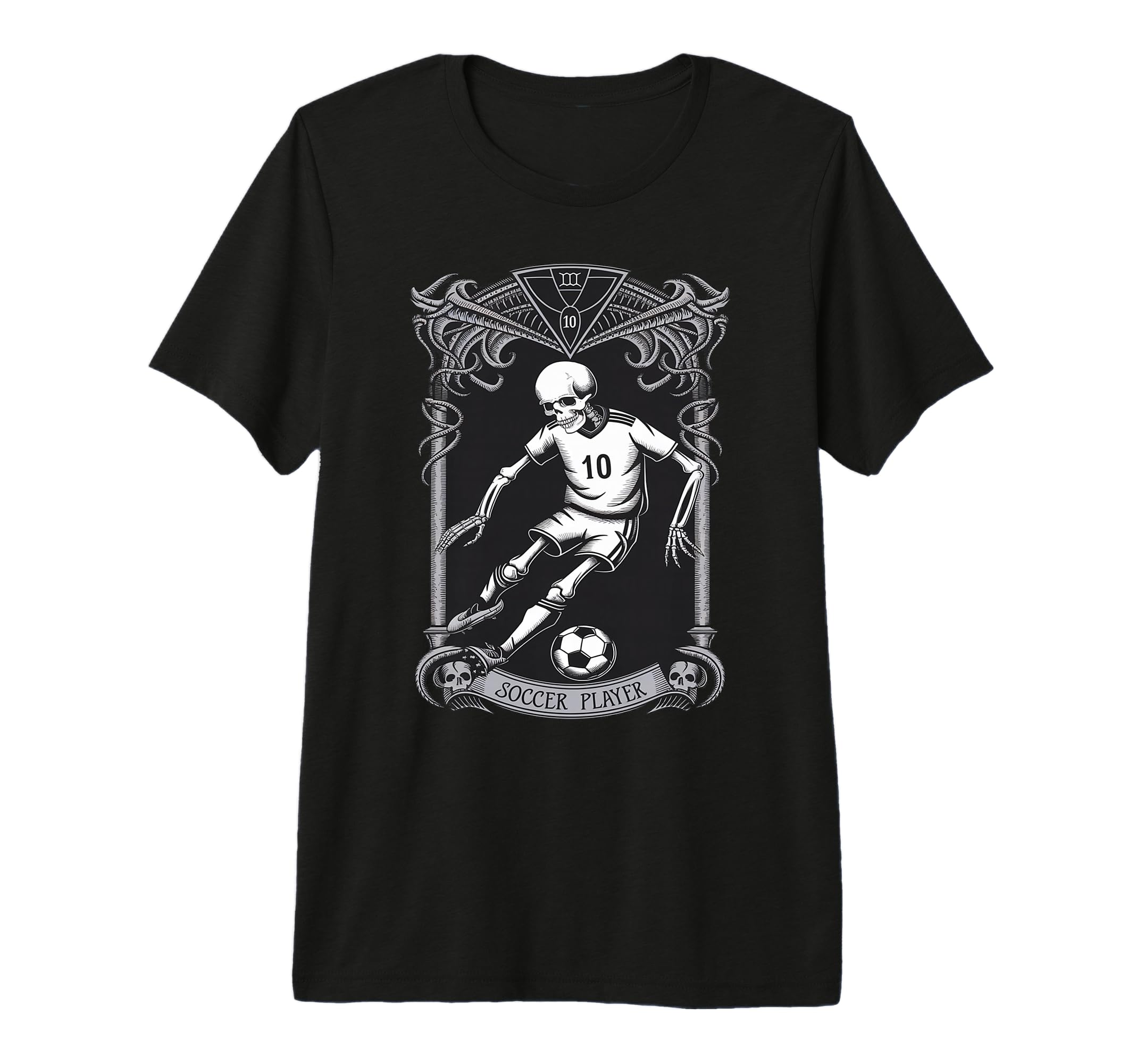 Skeleton Soccer Player Tarot Card T-Shirt - Custom Art Print for Adults