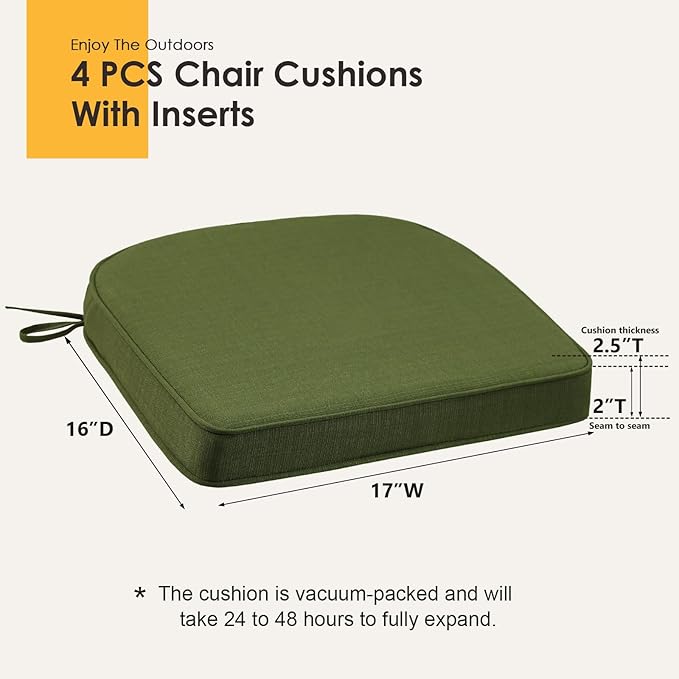 Outdoor Round Corner Seat Cushion, 17"x16"x2", Set of 4, Non Slip Seat Cushion Pads with Removable Cover for Patio Furniture, Garden Yard Lawn, Deep Forest Green