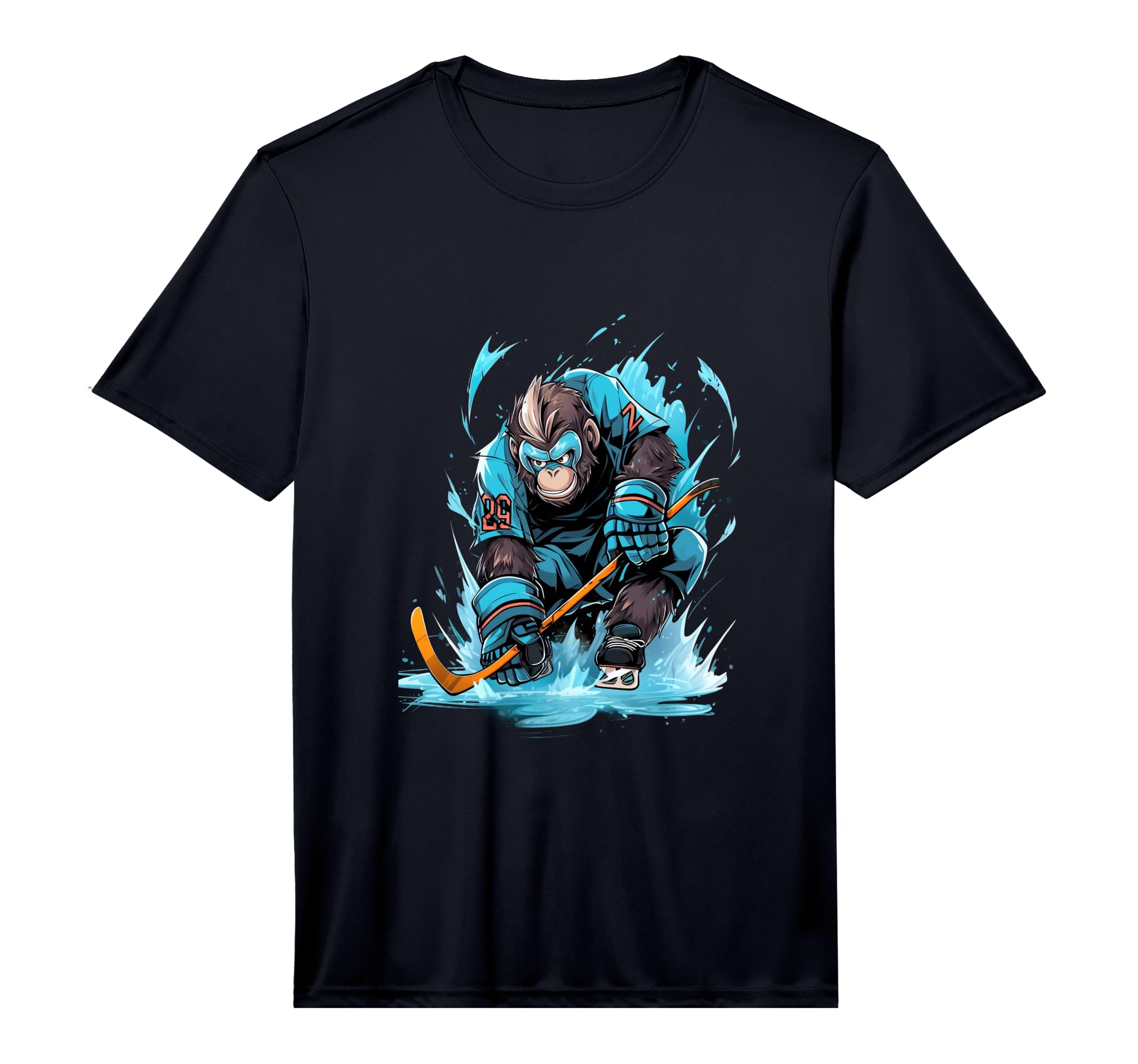 Monkey Ice Hockey Player Hockey Stick T-Shirt - Minimalist Print Unisex