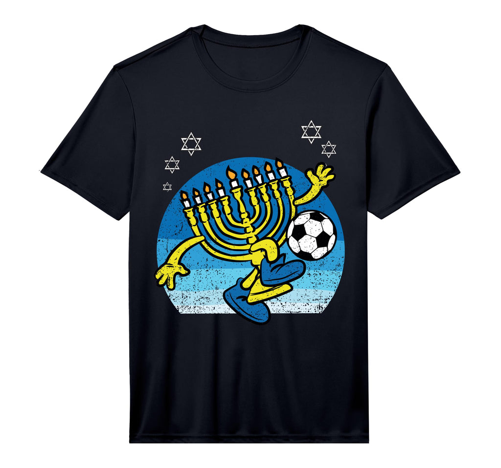 Menorah Soccer Player Hanukkah Chanukah T-Shirt - Graphic Print for Adults