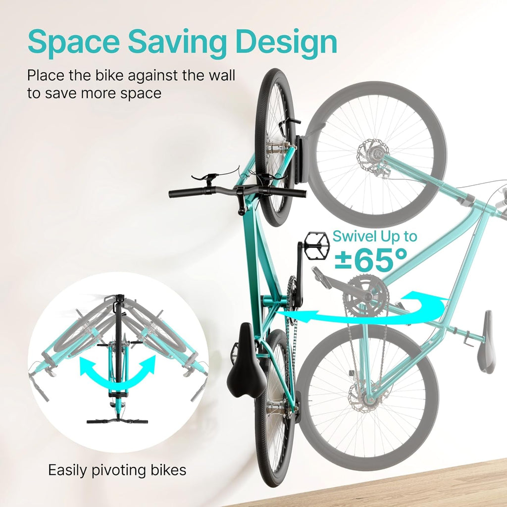 Bike Rack Garage, Bike Wall Mount Heavy Duty, Holds 77 Lbs, Swivel Bike Hangers for Garage, Adjustable Indoor Bike Storage for Bedroom Home Office, 1 Pack