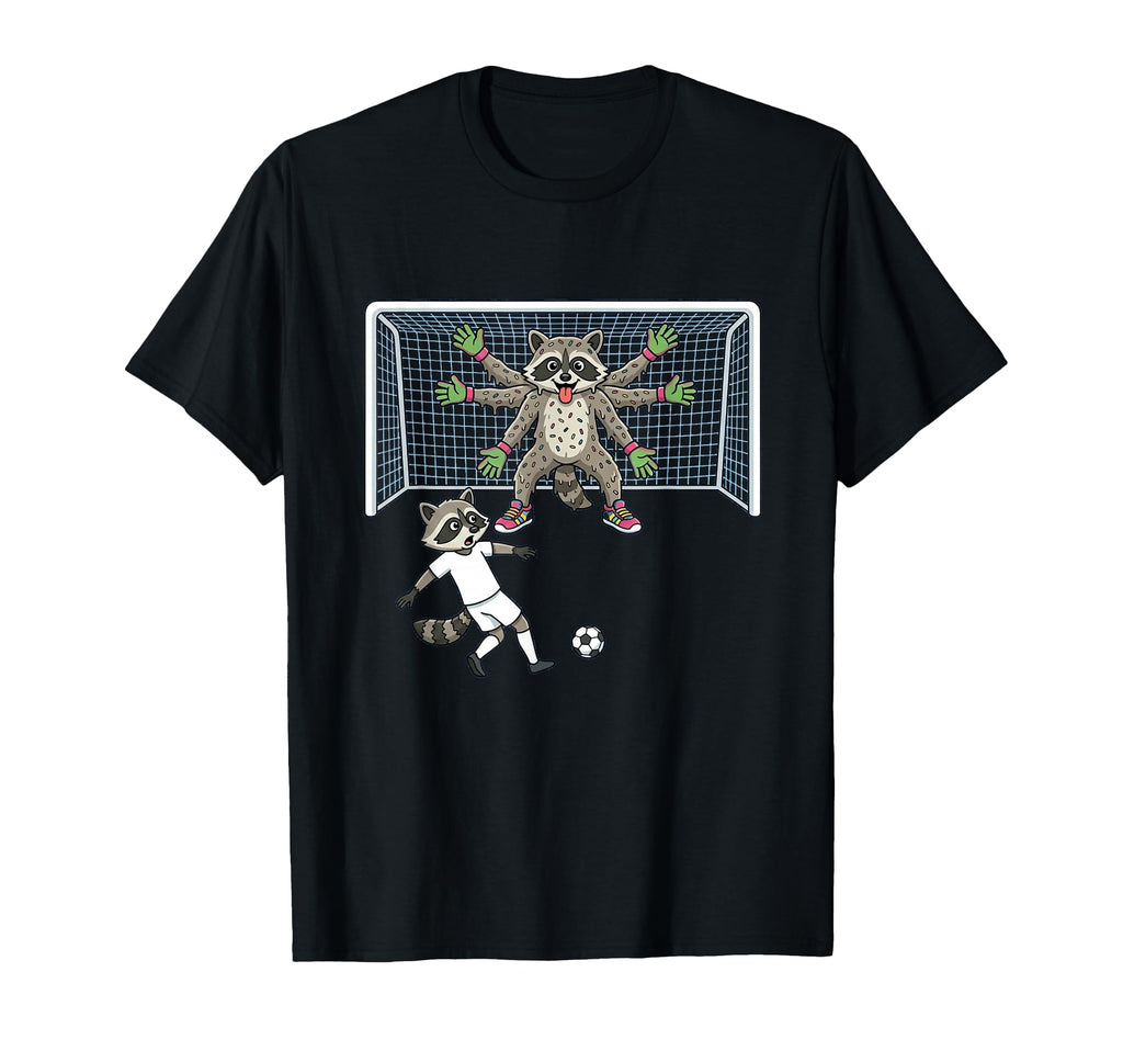 Goalie Raccoon Soccer Multi Arm Trash T-Shirt - Novelty Apparel for Adults