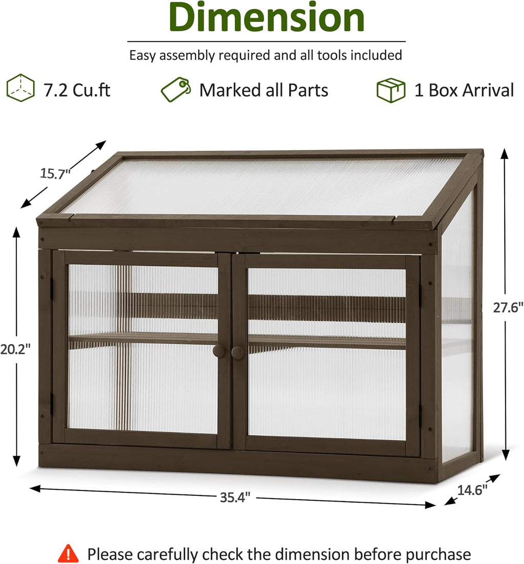 MCombo 2-Tier Wooden Cold Frame Garden Greenhouse Raised Flower Planter Shelf Bed Protection 6057-0160 (Brown)