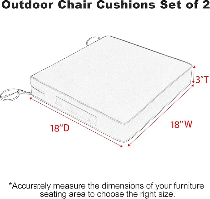 Favoyard Patio Chair Cushions 18 x 18 x 3 Inch Waterproof Outdoor Seat Cushions for Patio Furniture 3-Year Color Fastness Garden Sofa Couch Chair Pads with Handle & Adjustable Straps Set of 2, Spice