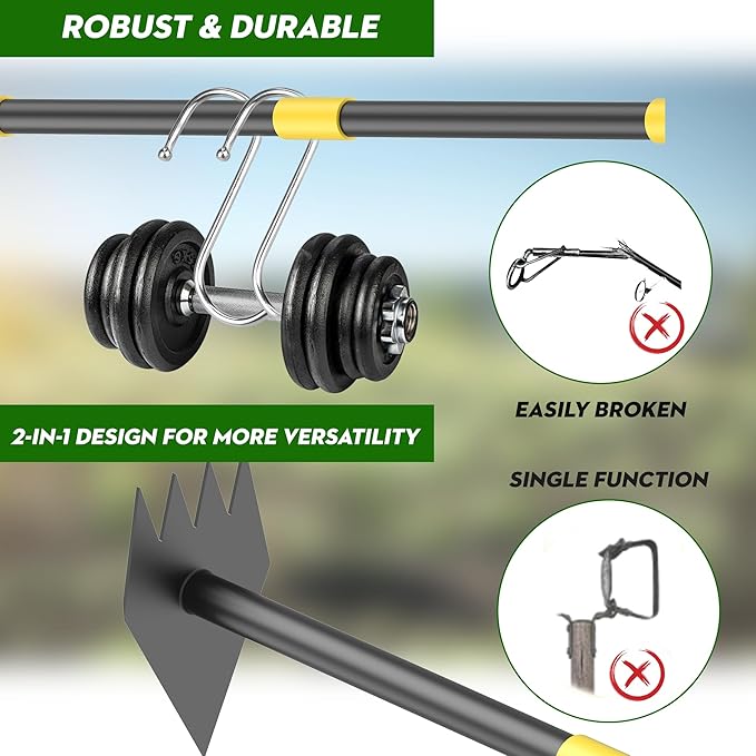 Dual Headed Hoe Garden Tool, Hoe Cultivator Gardening Tool, 17-59" Adjustable Long Handle Heavy Duty Scuffle Hoe with Rake Tiller Cultivator for Weeding, Digging, Loosening Soil, Sowing