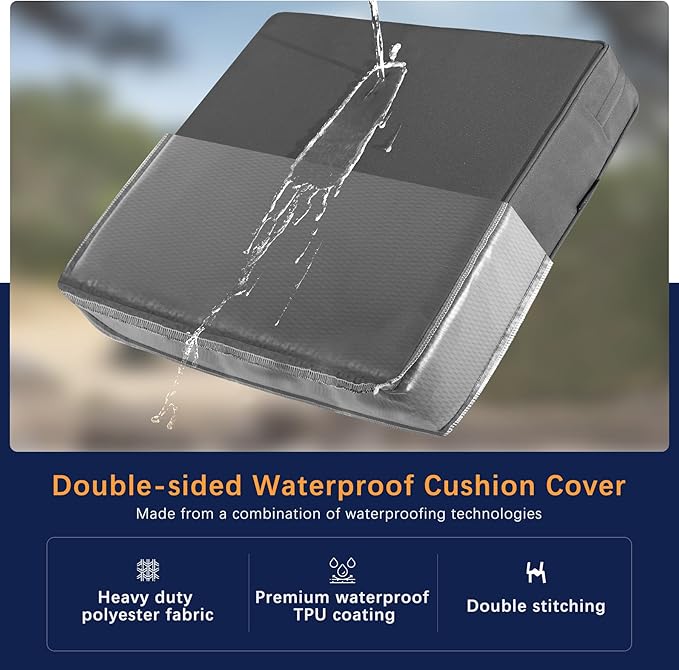 Favoyard Outdoor Seat Cushion Set 19 x 19 Inch Waterproof & Fade Resistant Patio Furniture Cushions with Removable Cover Deep Seat & Back Cushion with Handle and Adjustable Straps for Chair Sofa Couch