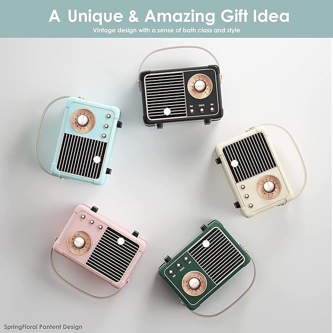 Retro Bluetooth Speaker,Wireless Vintage Small Speaker, Hands-Free Call,400mA Battery,TF Card, Aux Line, Portable Speaker for iOS Android Smartphone Home Office Gift Ideas Blue