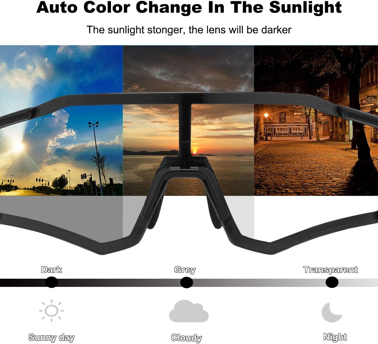 Aerodynamic Windproof Photochromic Cycling Sunglasses