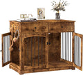 BREEZEHEAT 40 inch Dog Crate Furniture-Farmhouse Dog Kennel with Drawers-End Table Wooden Pet Crate, Double Door Design, Decorative Dog House Indoor for Small Medium Large Dog,Brwon