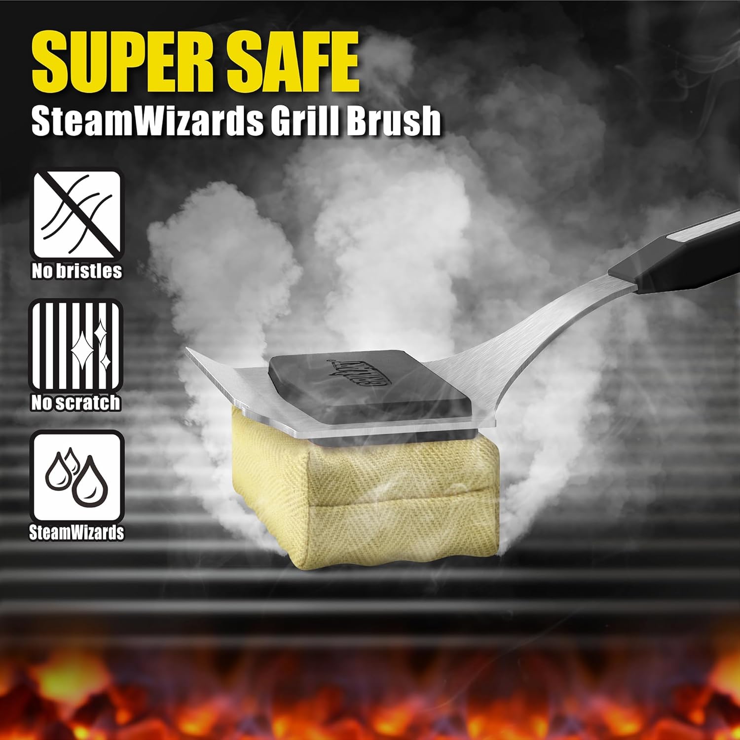 GRILLART Grill Brush Bristle Free. Upgraded BBQ Replaceable Cleaning Head, Seamless-Fitting Scraper Tools for Cast Iron/Stainless-Steel Grates Griddle, Safe Barbecue Grill Cleaner-Black