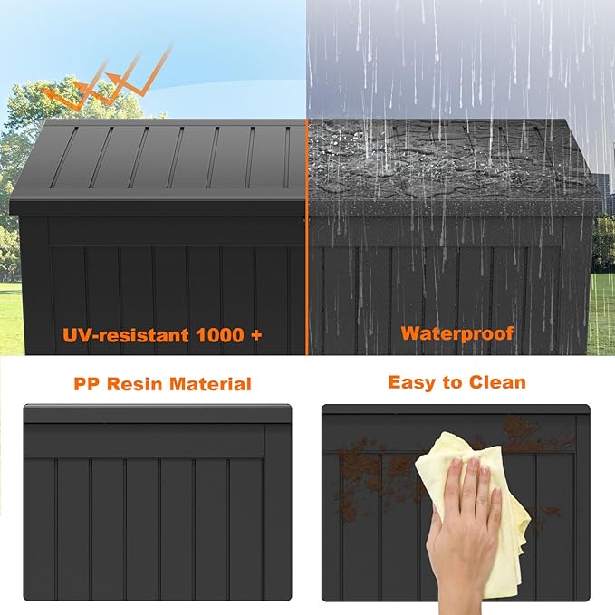 XXL 230 Gallon Large Resin Deck Box, Outdoor Lockable Storage Box for Patio Cushions Storage Furniture, Pool Supplies, Garden Tools, Weatherproof and UV Resistant- Black (230 Gallon)
