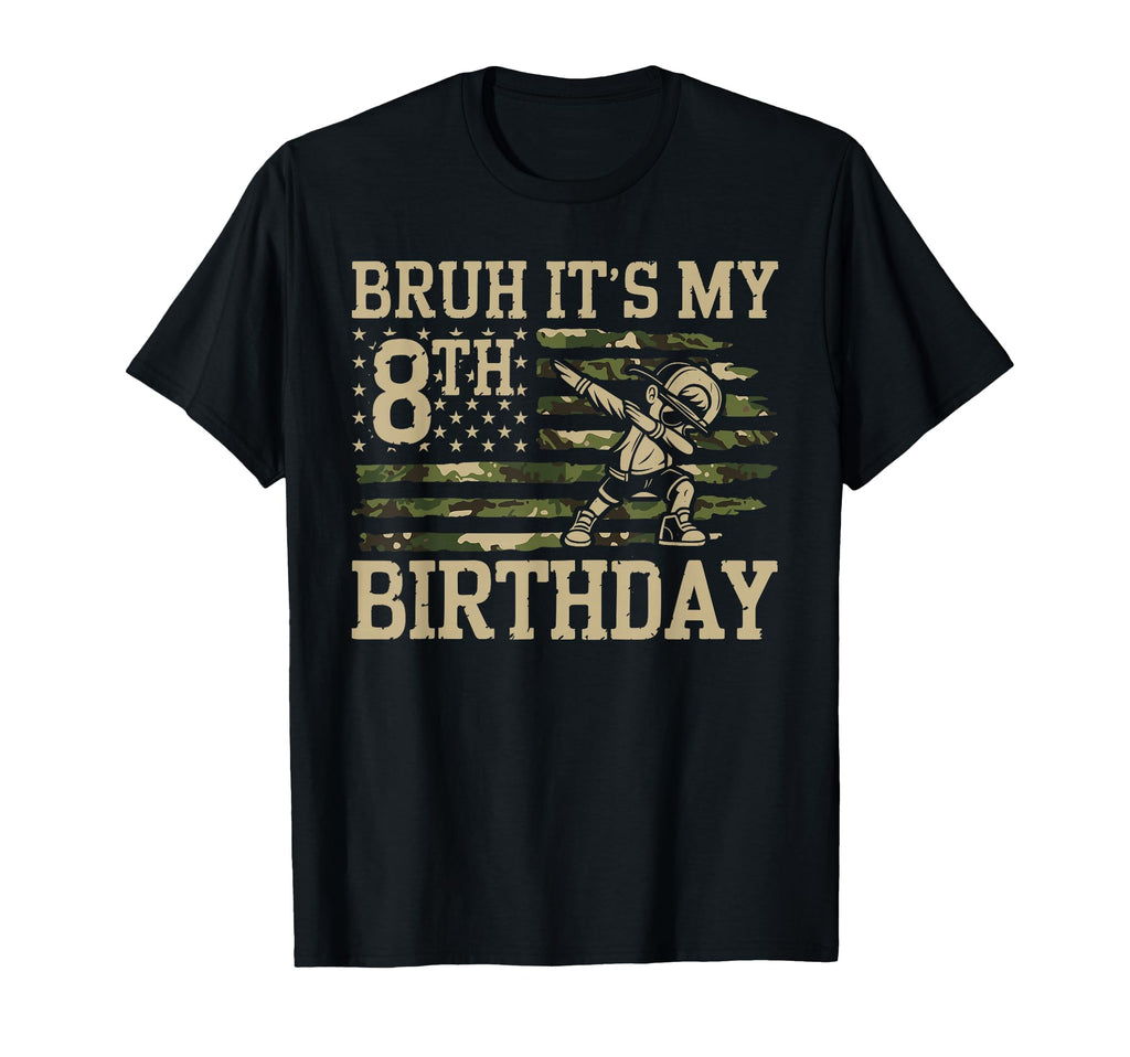 8 Year Old Dabbing Bday Camo T-Shirt - Casual Everyday Wear for Adults