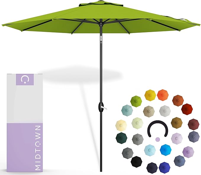 Midtown Umbrellas 10-Year-No-Fade - 10 Ft - UV Proof Pear (Green) Polyester Fabric - Umbrella Outdoor Patio, Aluminum Frame Large Patio Umbrella for Garden, Pool & Deck - Black Pole