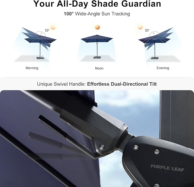 PURPLE LEAF 9.8' X 9.8' Tilting Patio Umbrella with Base Outdoor Cantilever Swivel Square Umbrella with Tilt Aluminum Offset Umbrella with 360-degree Rotation for Garden Deck Pool Patio Navy