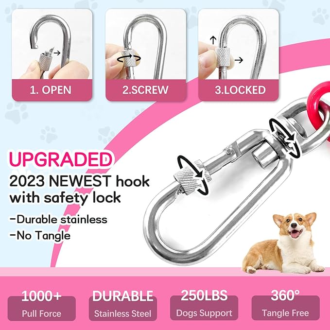 Heavy Duty Dog Tie Out Run Cable - 50 ft Long Leash with Durable Carabiner, Chew Proof for Large Dogs & Yard Use