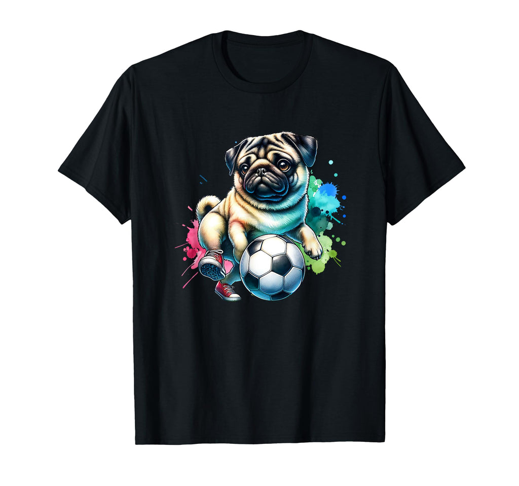 Pug Dog Soccer Champion Fan Ball T-Shirt - Custom Art Print Men Women