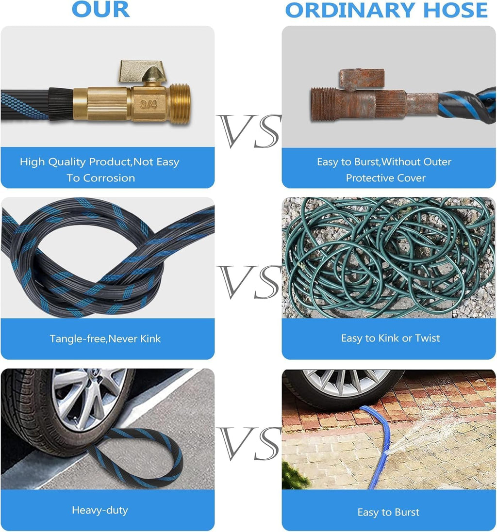 Garden Hose 200 ft -Heavy Duty Water Hoses - Flexible&Lightweight Car Washing Pipe with Stainless Steel Strain Reliefs,Kink-free Rubber Hoses with Spray