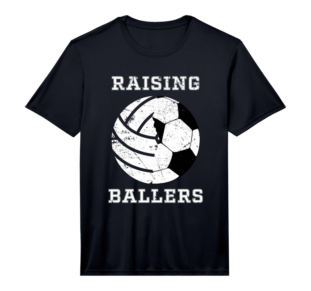 Mens Raising Ballers Soccer Volleyball Dad T-Shirt - Unique Graphic Unisex