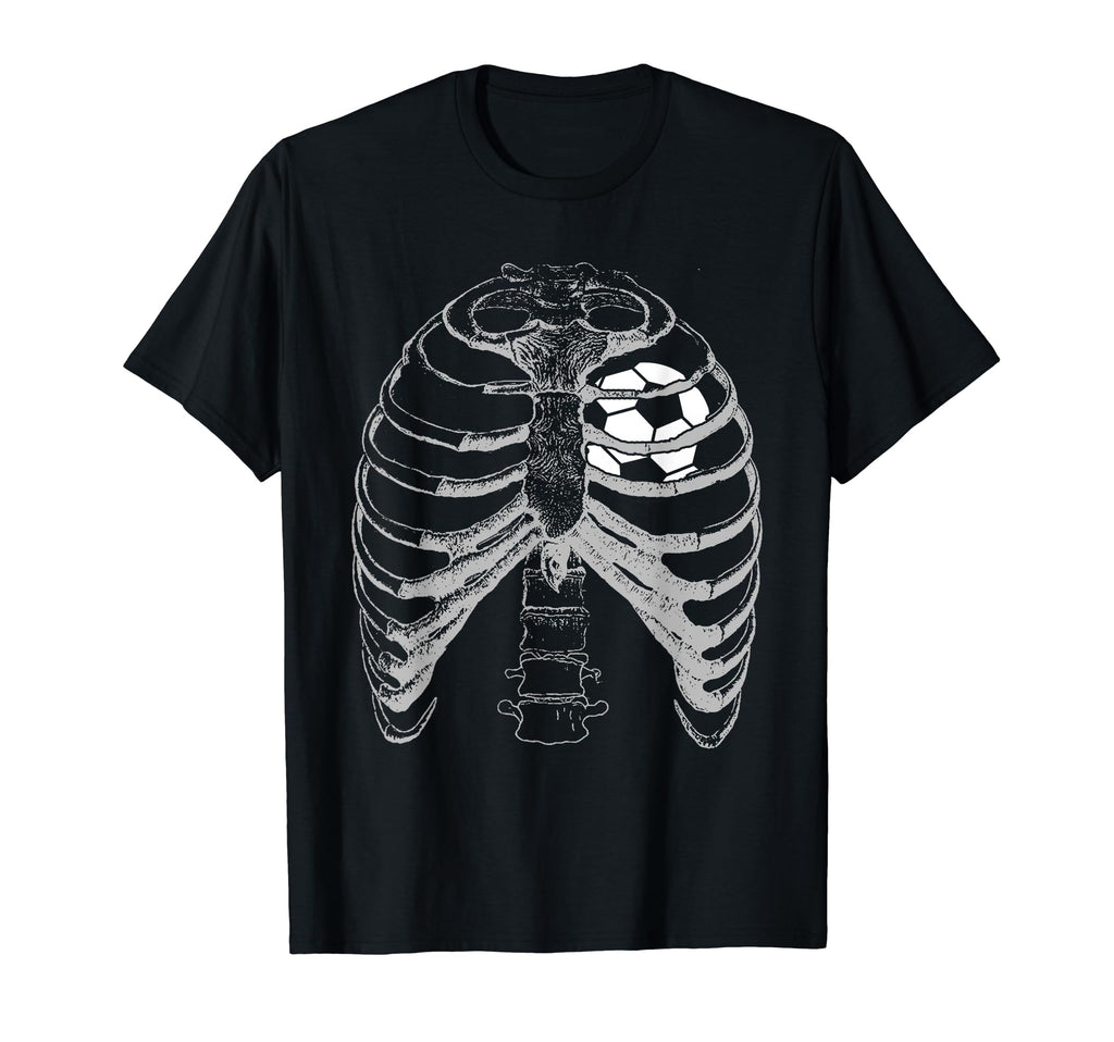 Soccer Heart Ribcage Halloween Soccer T-Shirt - Unique Graphic Men Women