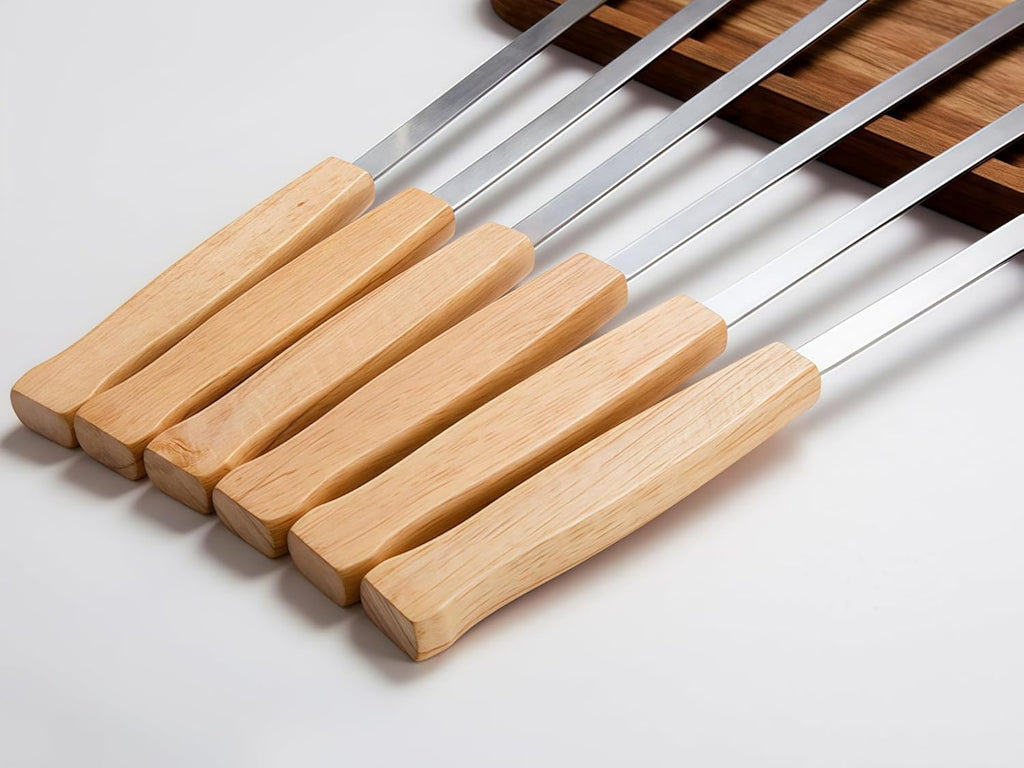 17-Inch 24 Pack Long Flat BBQ Skewers, HONSHEN 3/8 Inch Stainless Steel Wide Blade with hardwood Handle barbecue skewers for Grilling Meat,Chicken,Shrimp,Vegetables (17Inch Flat BBQ Skewers 24p)